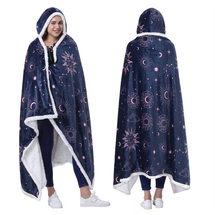Sherpa fleece hooded blanket poncho - mint green front view on white background