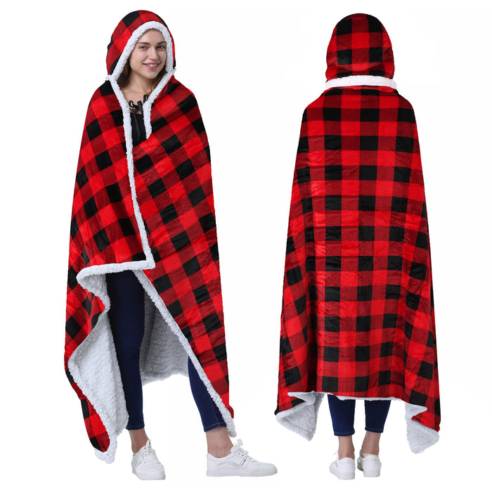 Sherpa Hooded Blanket Poncho with Hand Pockets