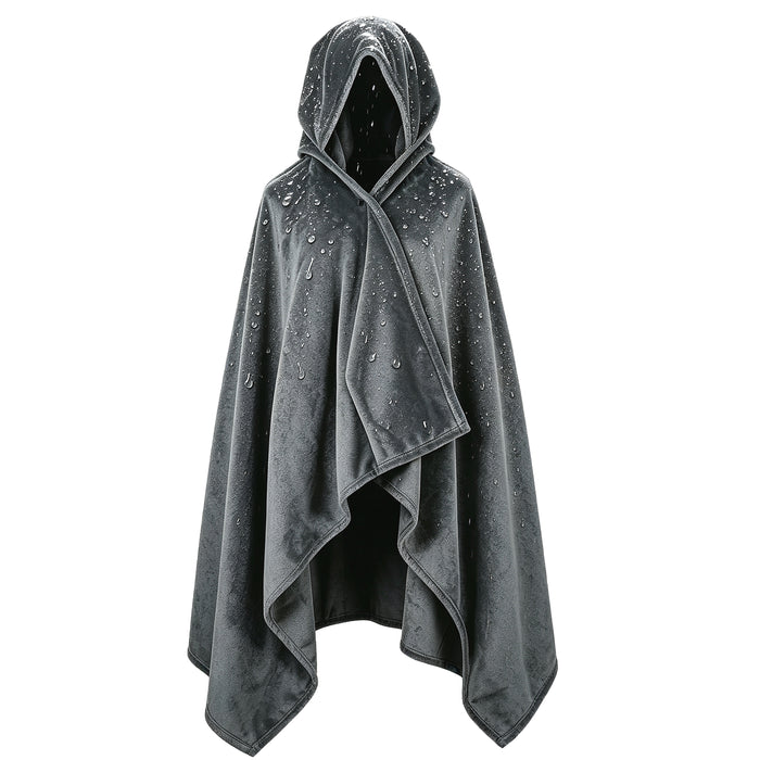 Sherpa fleece hooded blanket poncho - stone gray lifestyle scene