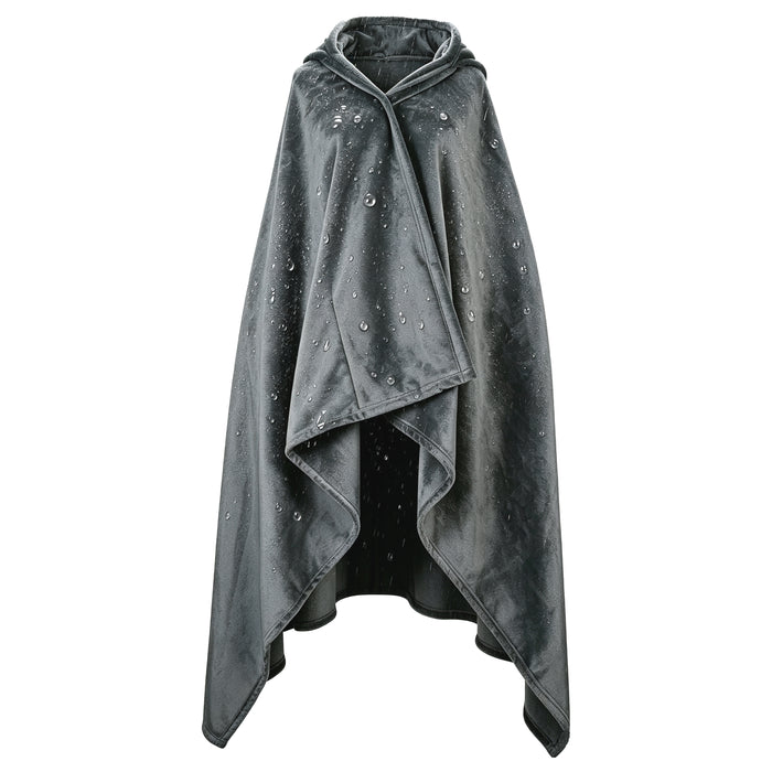 Sherpa fleece hooded blanket poncho - charcoal gray back view