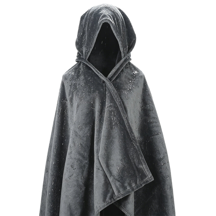 Sherpa fleece hooded blanket poncho - medium gray detail close-up view