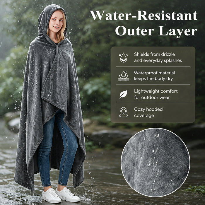 Sherpa fleece hooded blanket poncho - light gray sleeve cuff detail view