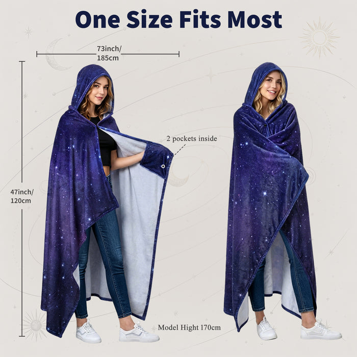 Sherpa fleece hooded blanket poncho - zodiac pattern lifestyle home setting