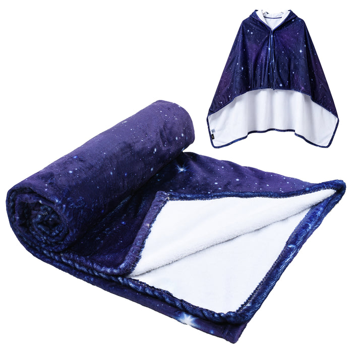 Sherpa fleece hooded blanket poncho - zodiac pattern back view