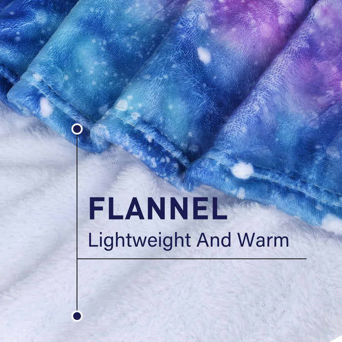Sherpa fleece hooded blanket poncho - galaxy star print fabric texture close-up