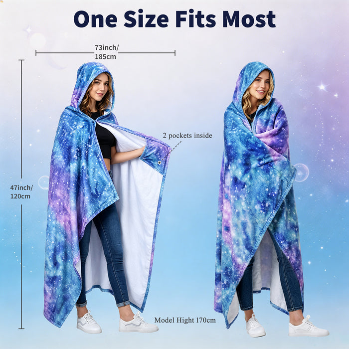 Sherpa fleece hooded blanket poncho - galaxy star print multiple colors view