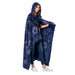 Sherpa fleece hooded blanket poncho - navy astrology constellation full length standing view