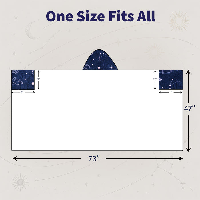 Sherpa fleece hooded blanket poncho - celestial moon and stars full length standing view