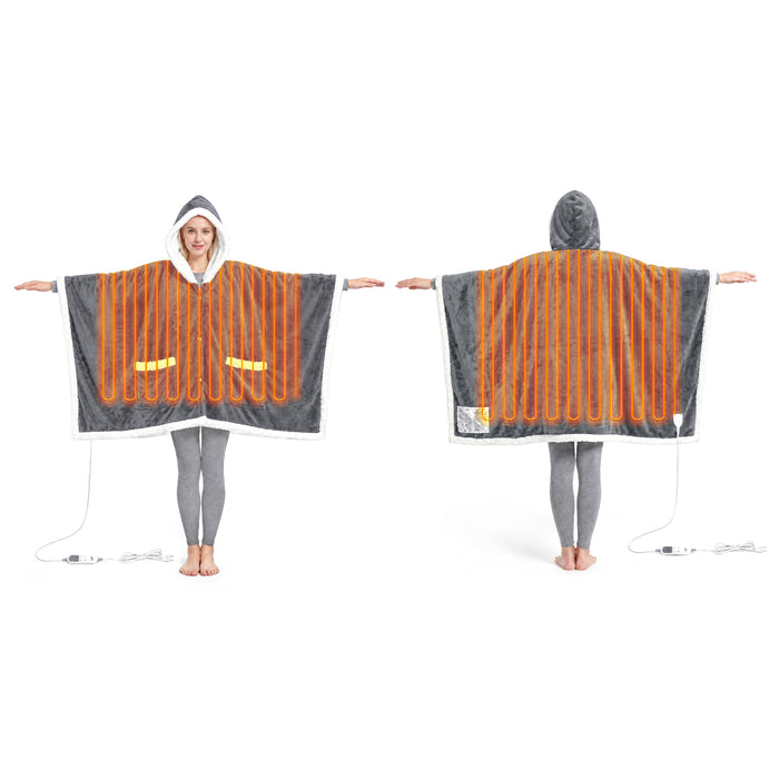 Catalonia Wearable Heated Blanket, Cozy Sherpa Lined Portable Electric Heating Cape for Home Office Outdoor