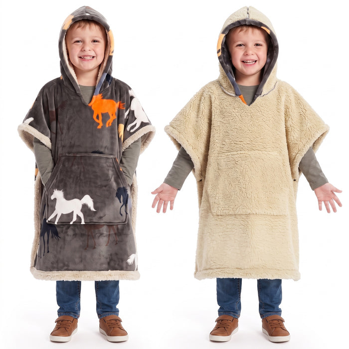 Catalonia Kids Hooded Fleece Poncho Blanket No Sleeves Cozy Gift for Girls Boys