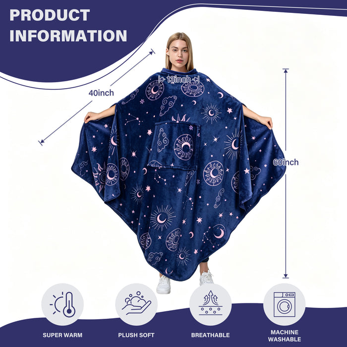 Fleece wearable blanket poncho - rust orange size comparison view