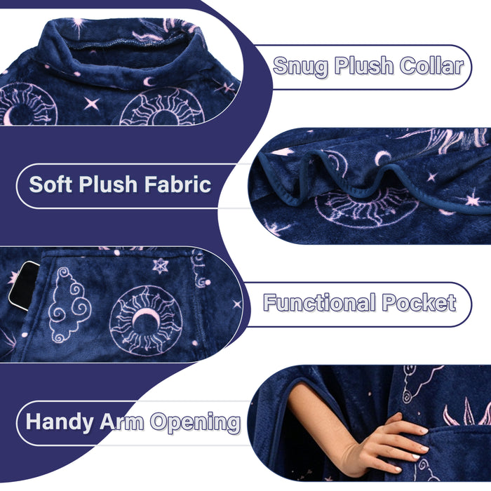 Fleece wearable blanket poncho - heather gray inside lining view