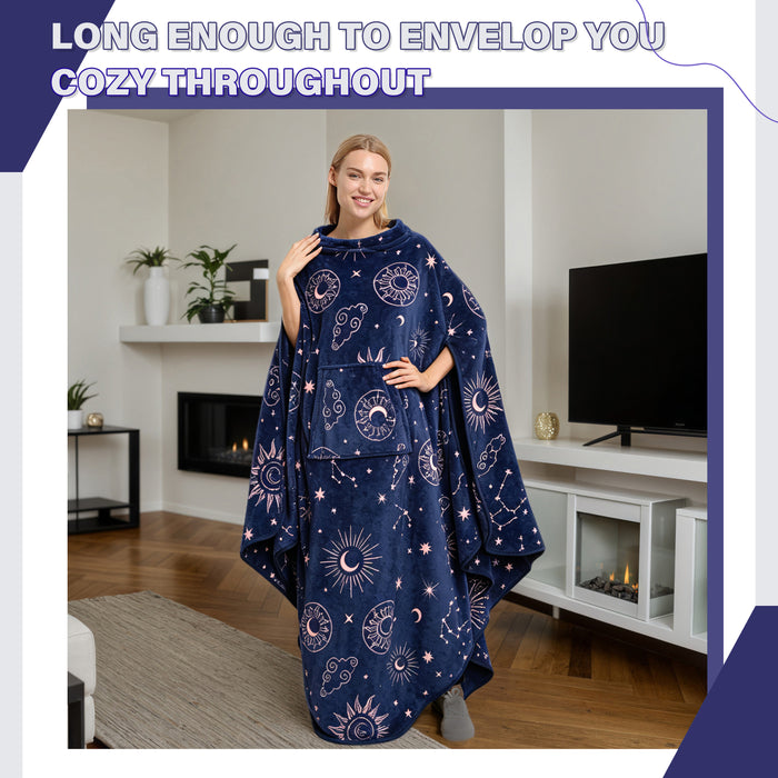 Fleece wearable blanket poncho - charcoal lifestyle home setting