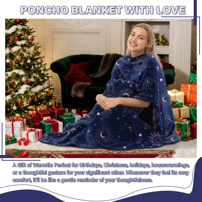 Fleece wearable blanket poncho - mint green front view on white background