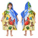 Childrens hooded beach poncho towel with red crab and ocean creature print, front and back view