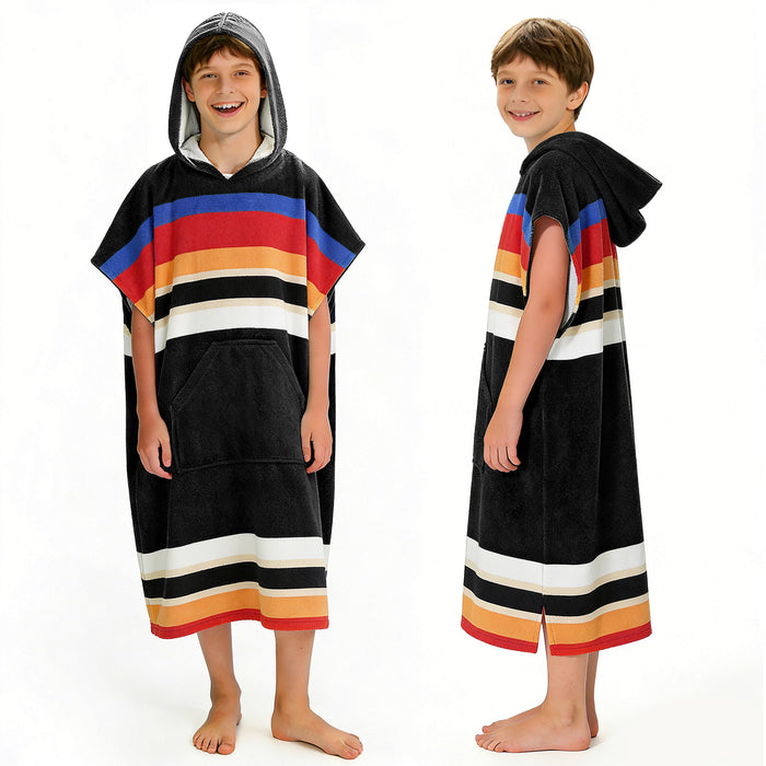 SUN CUBE Kids Towel Changing Swim Robe Surf Poncho, Quick Dry Microfiber Hooded Wearable Blanket for Boys Girls 8-12 Years, Sunset Blue