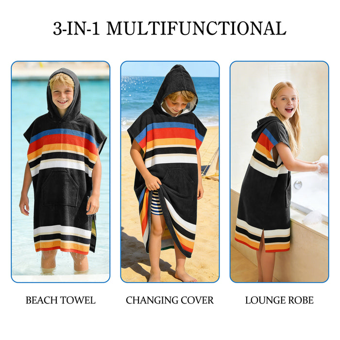 SUN CUBE Kids Towel Changing Swim Robe Surf Poncho, Quick Dry Microfiber Hooded Wearable Blanket for Boys Girls 8-12 Years, Sunset Blue