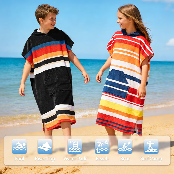 SUN CUBE Kids Towel Changing Swim Robe Surf Poncho, Quick Dry Microfiber Hooded Wearable Blanket for Boys Girls 8-12 Years, Sunset Blue