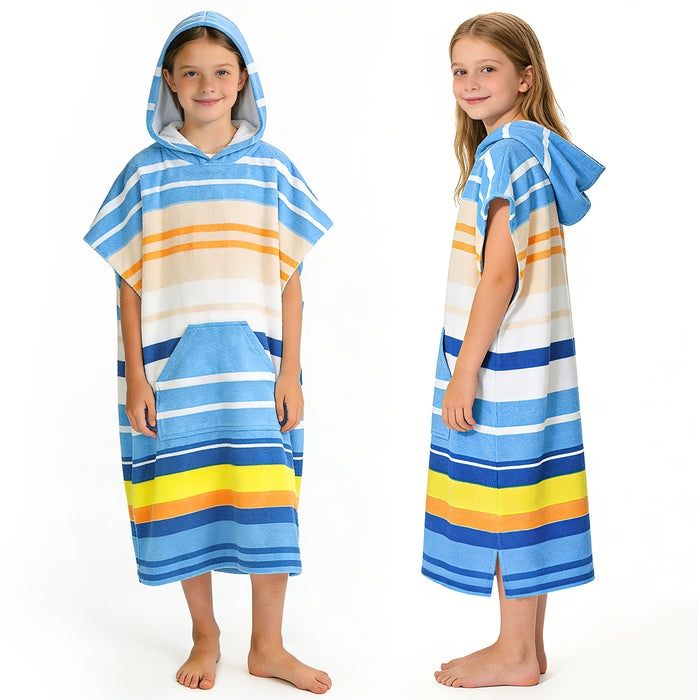 SUN CUBE Kids Towel Changing Swim Robe Surf Poncho, Quick Dry Microfiber Hooded Wearable Blanket for Boys Girls 8-12 Years, Sunset Blue