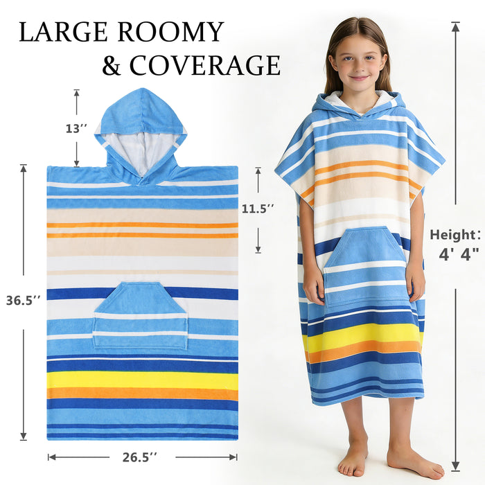 SUN CUBE Kids Towel Changing Swim Robe Surf Poncho, Quick Dry Microfiber Hooded Wearable Blanket for Boys Girls 8-12 Years, Sunset Blue
