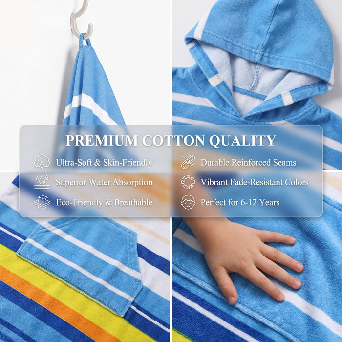 SUN CUBE Kids Towel Changing Swim Robe Surf Poncho, Quick Dry Microfiber Hooded Wearable Blanket for Boys Girls 8-12 Years, Sunset Blue