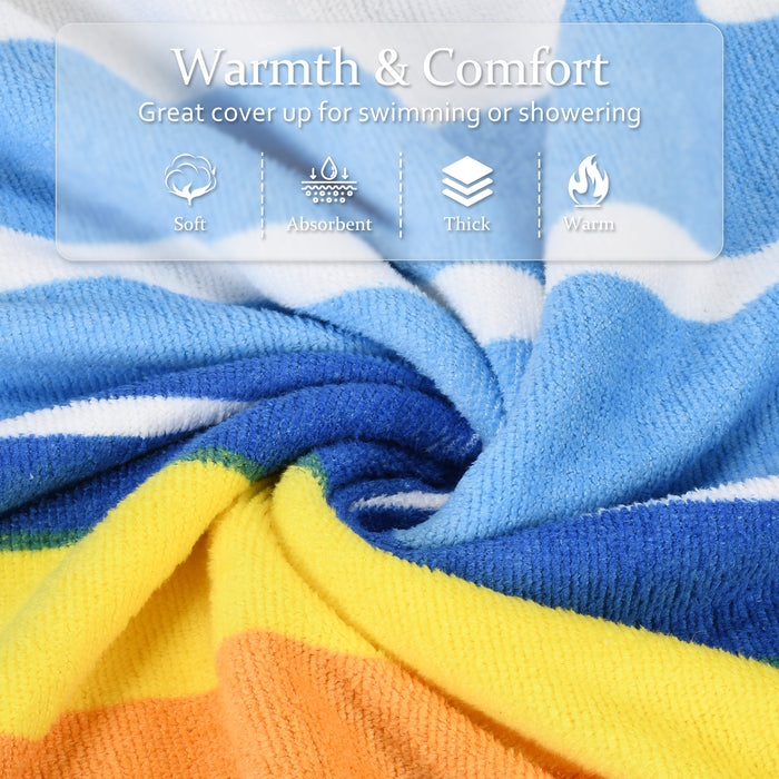SUN CUBE Kids Towel Changing Swim Robe Surf Poncho, Quick Dry Microfiber Hooded Wearable Blanket for Boys Girls 8-12 Years, Sunset Blue