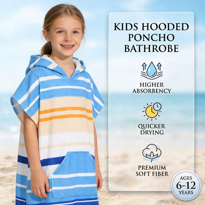 SUN CUBE Kids Towel Changing Swim Robe Surf Poncho, Quick Dry Microfiber Hooded Wearable Blanket for Boys Girls 8-12 Years, Sunset Blue