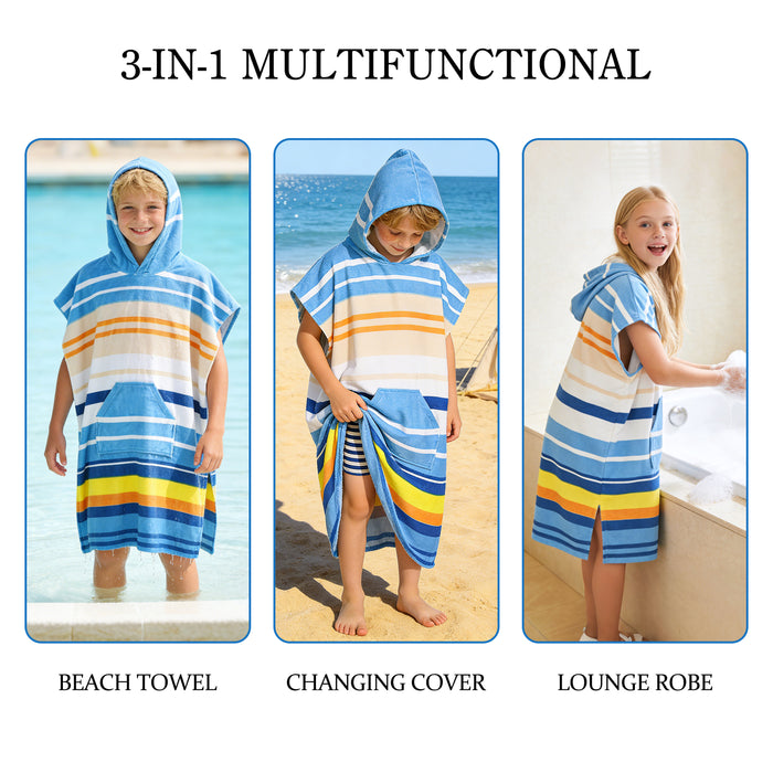 SUN CUBE Kids Towel Changing Swim Robe Surf Poncho, Quick Dry Microfiber Hooded Wearable Blanket for Boys Girls 8-12 Years, Sunset Blue