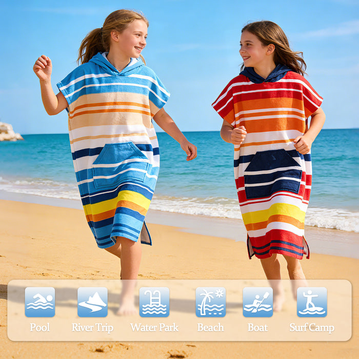 SUN CUBE Kids Towel Changing Swim Robe Surf Poncho, Quick Dry Microfiber Hooded Wearable Blanket for Boys Girls 8-12 Years, Sunset Blue