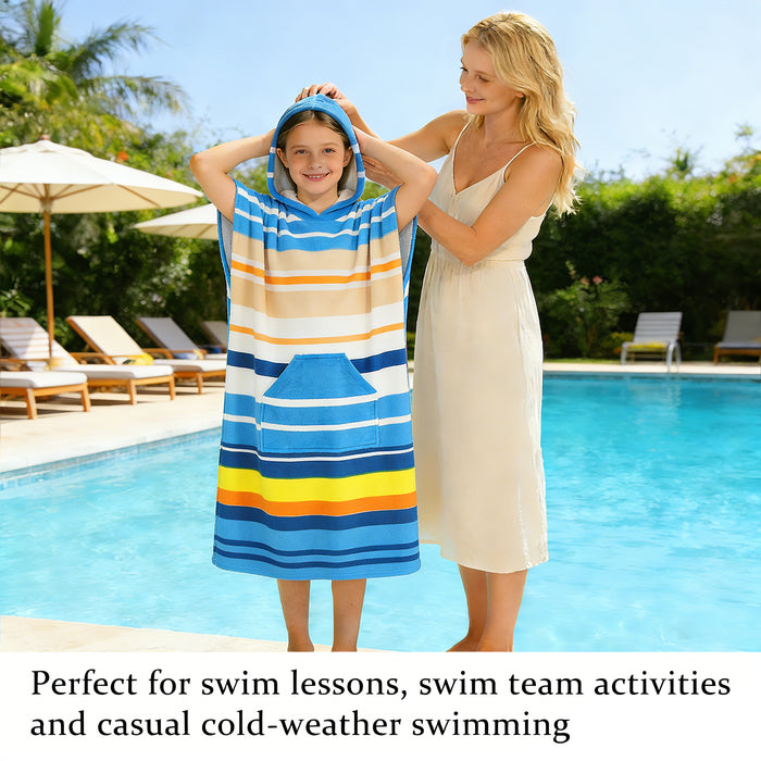 SUN CUBE Kids Towel Changing Swim Robe Surf Poncho, Quick Dry Microfiber Hooded Wearable Blanket for Boys Girls 8-12 Years, Sunset Blue