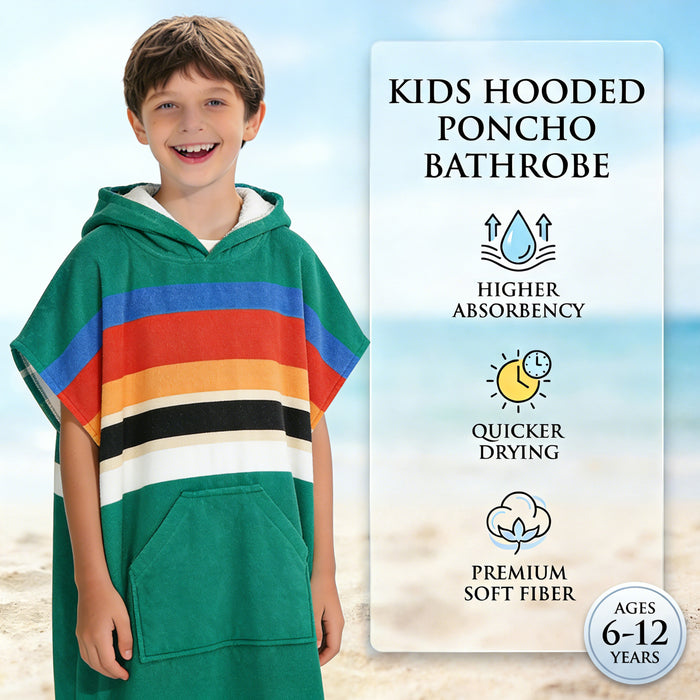 SUN CUBE Kids Towel Changing Swim Robe Surf Poncho, Quick Dry Microfiber Hooded Wearable Blanket for Boys Girls 8-12 Years, Sunset Blue
