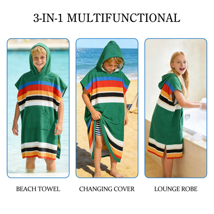 SUN CUBE Kids Towel Changing Swim Robe Surf Poncho, Quick Dry Microfiber Hooded Wearable Blanket for Boys Girls 8-12 Years, Sunset Blue