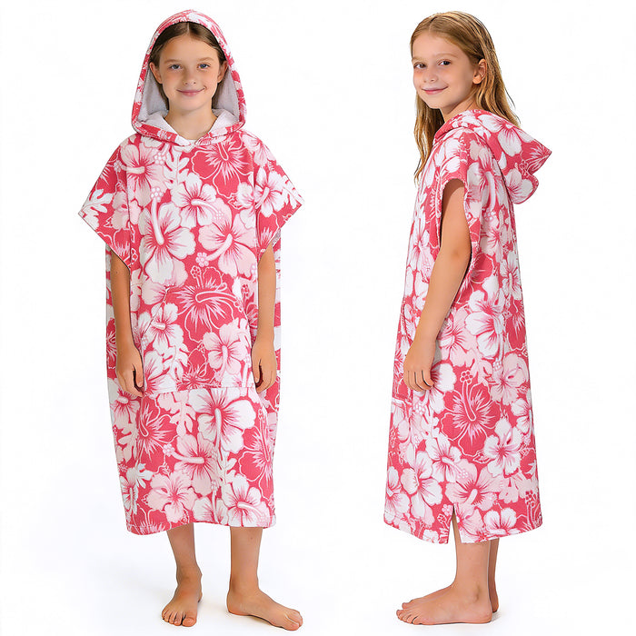 SUN CUBE Kids Towel Changing Swim Robe Surf Poncho, Quick Dry Microfiber Hooded Wearable Blanket for Boys Girls 8-12 Years, Sunset Blue
