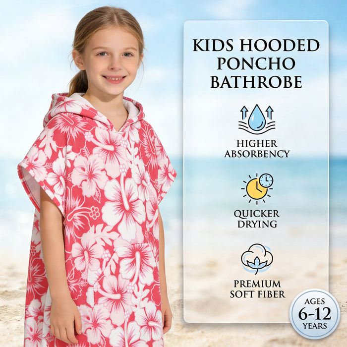 SUN CUBE Kids Towel Changing Swim Robe Surf Poncho, Quick Dry Microfiber Hooded Wearable Blanket for Boys Girls 8-12 Years, Sunset Blue