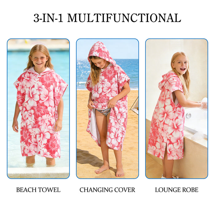 SUN CUBE Kids Towel Changing Swim Robe Surf Poncho, Quick Dry Microfiber Hooded Wearable Blanket for Boys Girls 8-12 Years, Sunset Blue