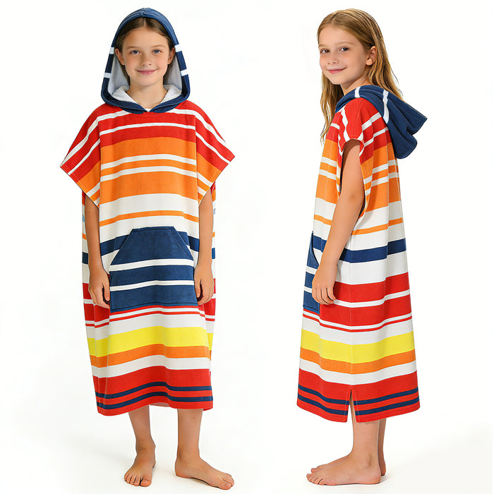 SUN CUBE Kids Towel Changing Swim Robe Surf Poncho, Quick Dry Microfiber Hooded Wearable Blanket for Boys Girls 8-12 Years, Sunset Blue
