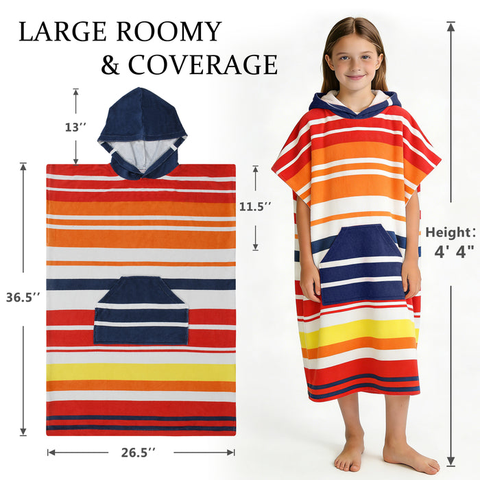 SUN CUBE Kids Towel Changing Swim Robe Surf Poncho, Quick Dry Microfiber Hooded Wearable Blanket for Boys Girls 8-12 Years, Sunset Blue