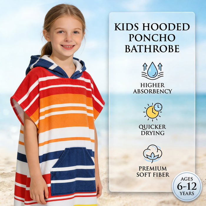 SUN CUBE Kids Towel Changing Swim Robe Surf Poncho, Quick Dry Microfiber Hooded Wearable Blanket for Boys Girls 8-12 Years, Sunset Blue