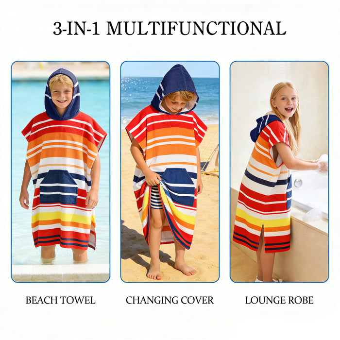 SUN CUBE Kids Towel Changing Swim Robe Surf Poncho, Quick Dry Microfiber Hooded Wearable Blanket for Boys Girls 8-12 Years, Sunset Blue