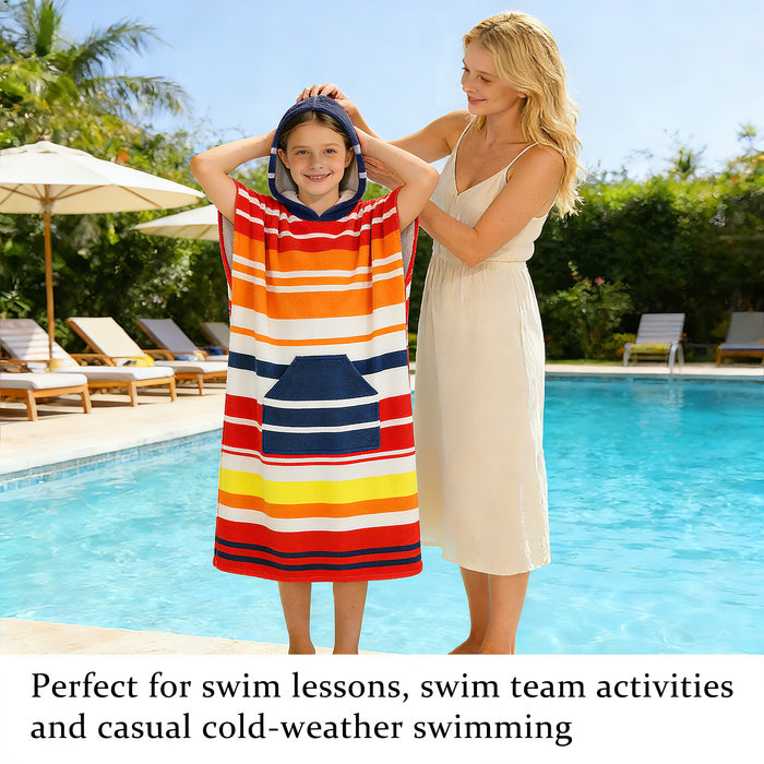 SUN CUBE Kids Towel Changing Swim Robe Surf Poncho, Quick Dry Microfiber Hooded Wearable Blanket for Boys Girls 8-12 Years, Sunset Blue