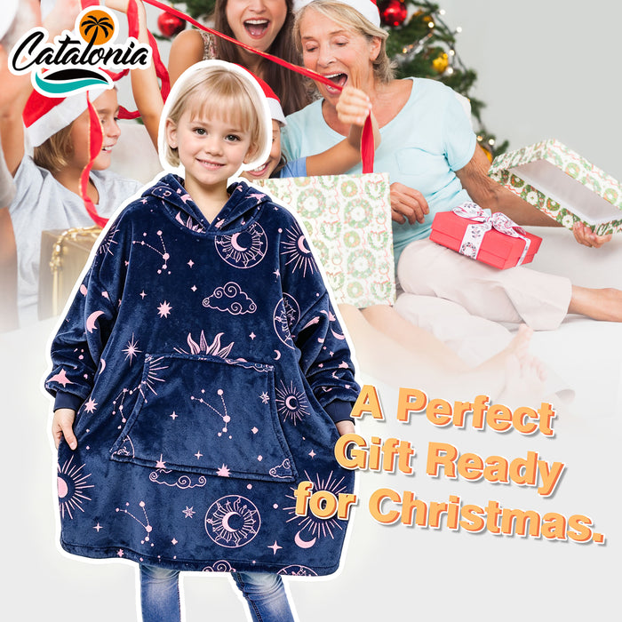 Catalonia Kids Oversized Hoodie Blanket Fleece Pullover with Large Pocket Teen Gift