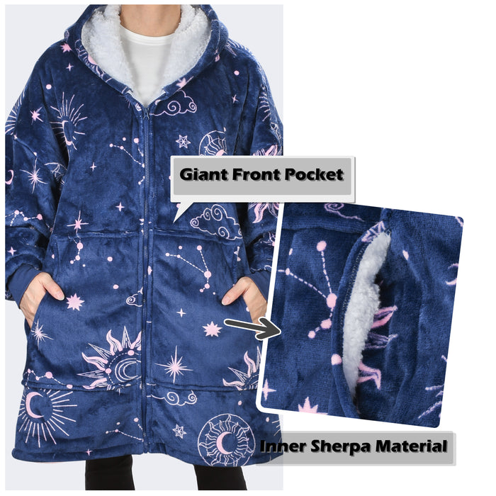Full zip sherpa oversized hoodie jacket - coffee brown reverse side view