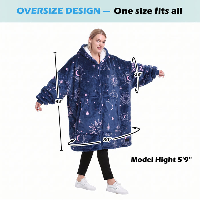 Full zip sherpa oversized hoodie jacket - sky blue folded compact view