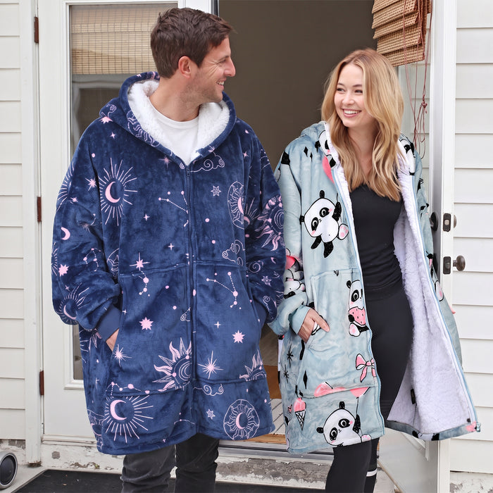 Full zip sherpa oversized hoodie jacket - rose pink corner and edge detail