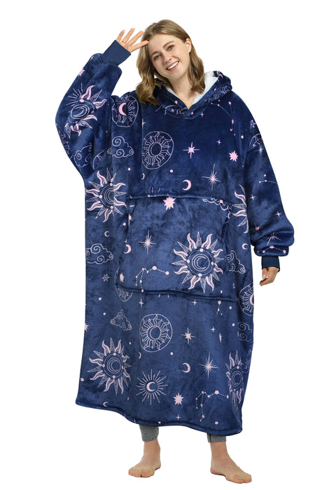 Catalonia Oversized Sherpa Hoodie Blanket, Reversible Extra Long Full Body Sweatshirt with Pockets