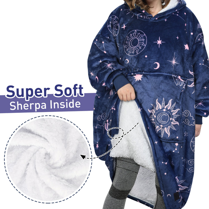 Catalonia Oversized Sherpa Hoodie Blanket, Reversible Extra Long Full Body Sweatshirt with Pockets