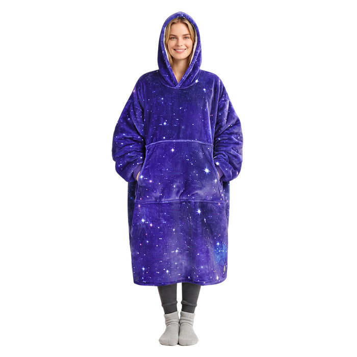 Catalonia Oversized Sherpa Hoodie Blanket, Reversible Extra Long Full Body Sweatshirt with Pockets
