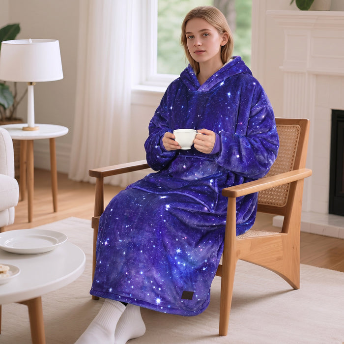 Catalonia Oversized Sherpa Hoodie Blanket, Reversible Extra Long Full Body Sweatshirt with Pockets