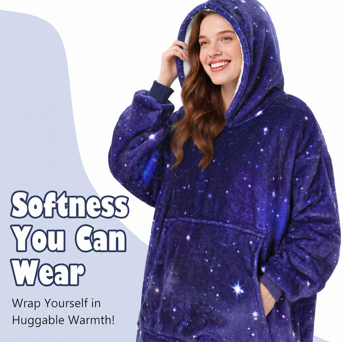 Catalonia Oversized Sherpa Hoodie Blanket, Reversible Extra Long Full Body Sweatshirt with Pockets