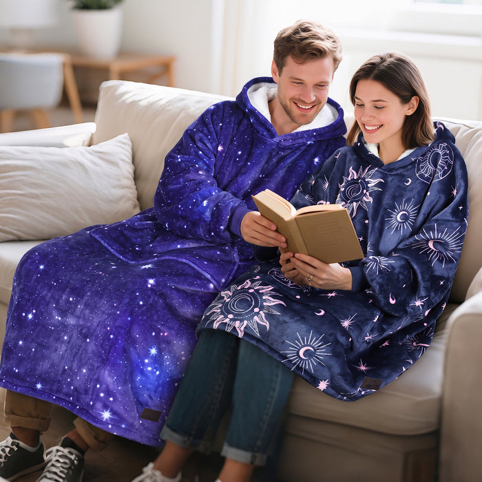 Catalonia Oversized Sherpa Hoodie Blanket, Reversible Extra Long Full Body Sweatshirt with Pockets